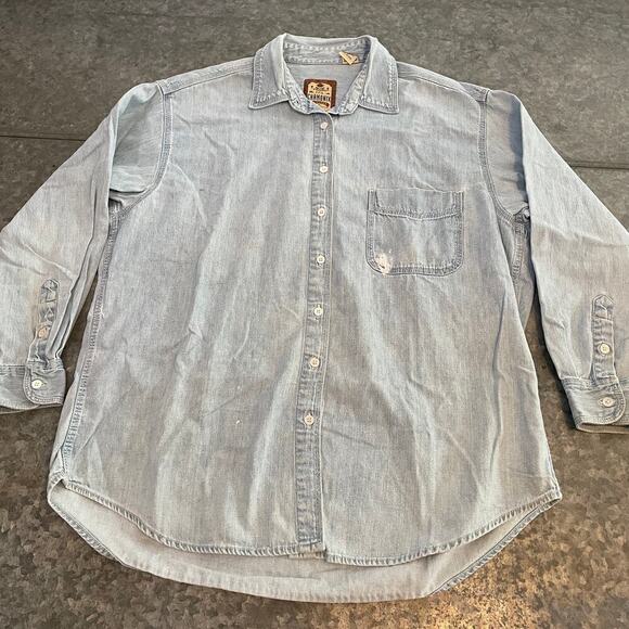 Vintage Western Denim Jean Shirt Womens Medium Pres De Chamonix Dad Grunge 90s - Picture 1 of 13